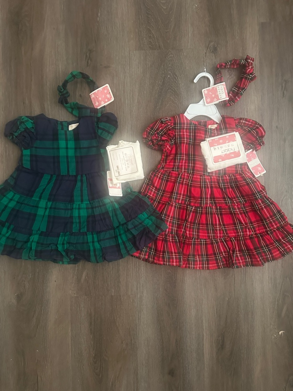 Plaid Puff Sleeve Dress with Headband and Tight size 12 month